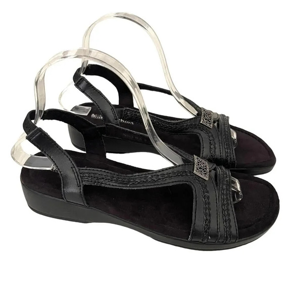 Minnetonka Open Toe Leather Sandal Size 8 Black Comfort 799972 - Picture 8 of 8